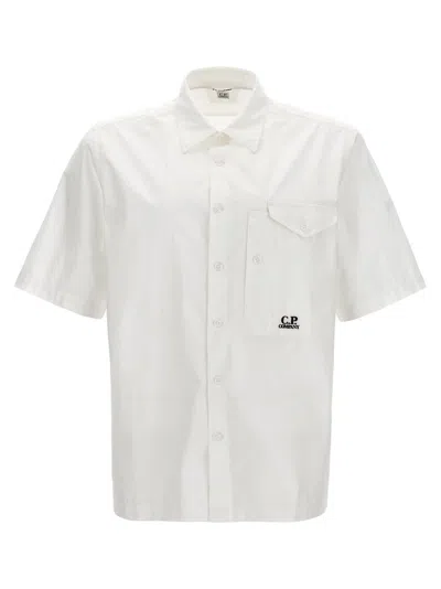 C.p. Company Logo Embroidered Short Sleeved Shirt In White
