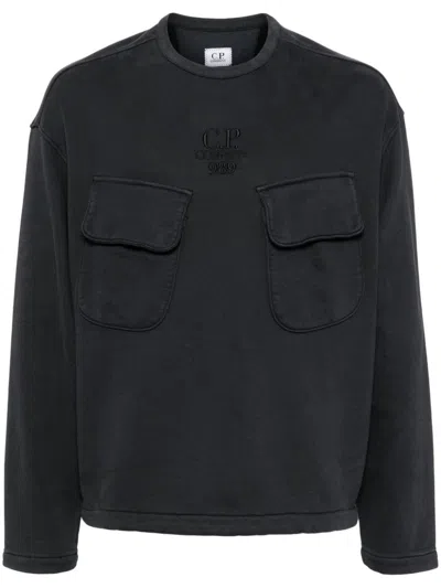 C.p. Company Logo-embroidered Sweatshirt In Blue