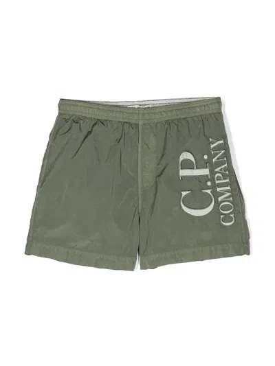 C.p. Company Kids' Logo-embroidered Swim Shorts In Green
