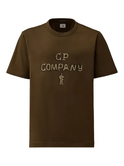 C.p. Company Logo-embroidered T-shirt In Brown