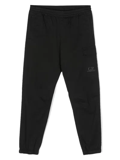 C.p. Company Kids' Logo-embroidered Tapered Trousers In Black
