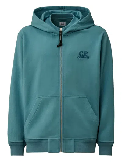 C.p. Company Logo-embroidered Zip-up Hoodie In Green