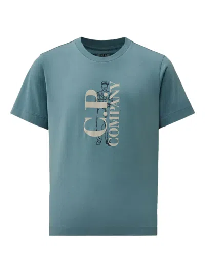 C.p. Company Kids' Logo-figure Short-sleeve T-shirt In Blue