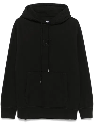 C.p. Company Logo Fleece Hoodie In Black