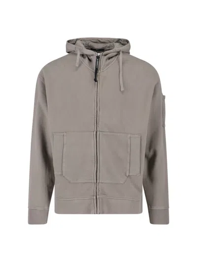 C.P. COMPANY LOGO HOODIE - GREY