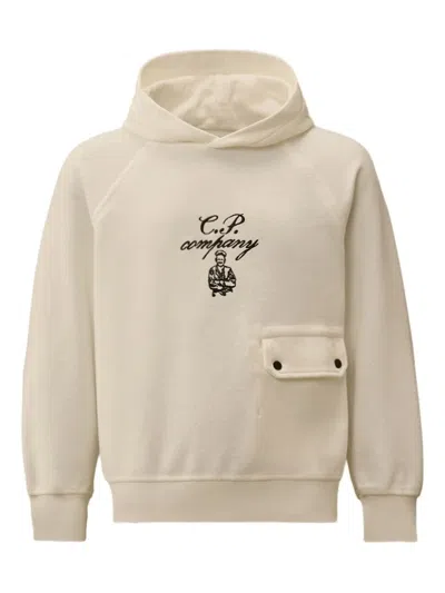 C.p. Company Kids' Logo-lettering Pocket-detail Hoodie In Neutral