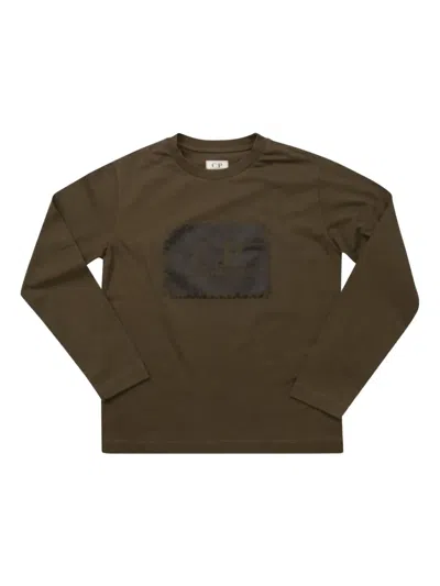 C.p. Company Kids' Logo Long-sleeved T-shirt In Brown