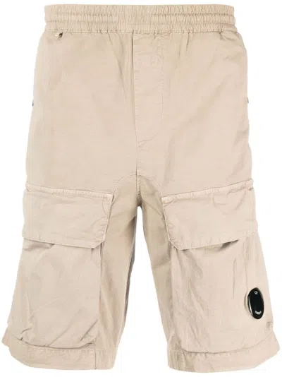 C.p. Company Logo-plaque Cargo Shorts In Nude