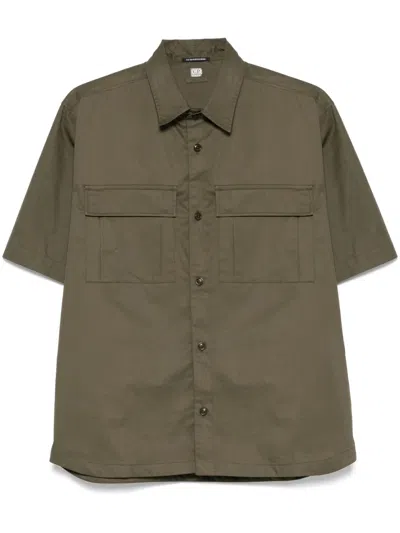 C.p. Company Logo-patch Cotton Shirt In Green