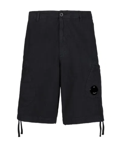 C.p. Company Logo-patch Cotton Shorts In Black