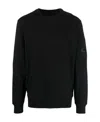 C.p. Company Black Chenille Cotton Crewneck Sweater In Black