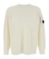 C.p. Company Men White Crewneck Sweater With Logo Plaque On The Sleeve In Wool Blend Man In White