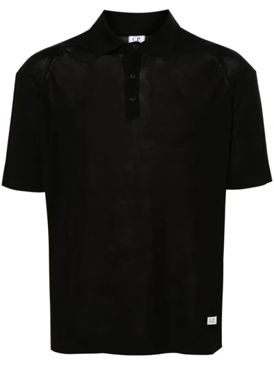 C.p. Company Logo-patch Knitted Polo Shirt In Black