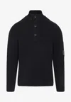 C.p. Company C.p.company Ribbed Sweater With Lens Pocket In Black