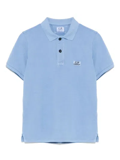 C.p. Company Kids' Logo-patch Polo Shirt In Blue