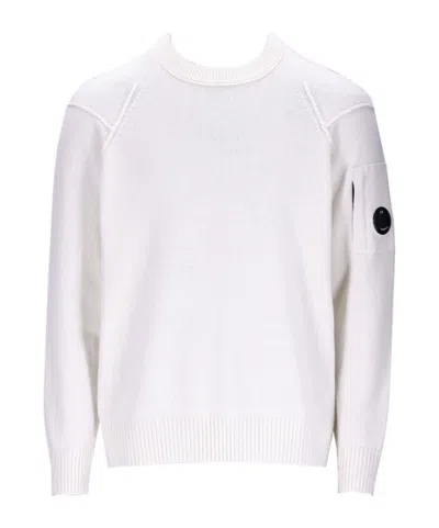 C.p. Company Logo-patch Round Neck Jumper In White