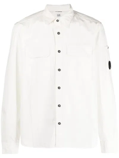C.p. Company Logo-patch Sleeve Detail Shirt In White