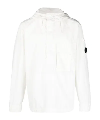 C.p. Company Logo-patch Sleeve Hoodie In White