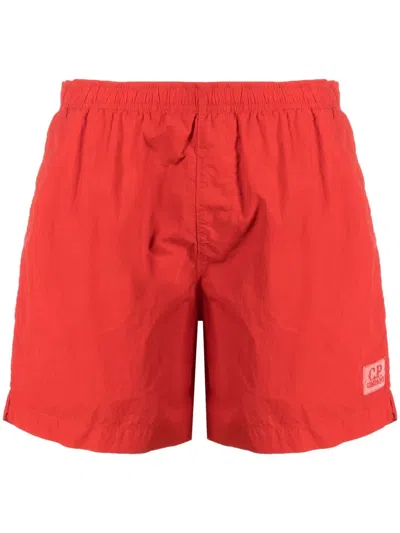 C.p. Company Logo-patch Swimming Shorts In Rot