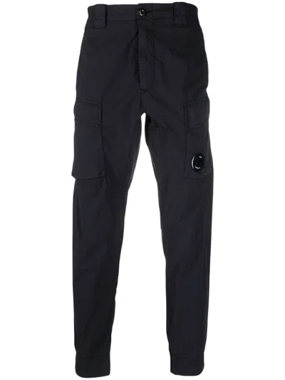 C.p. Company Logo-patch Tapered Trousers In Blau