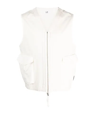 C.p. Company Logo-patch Zip-fastening Vest In White