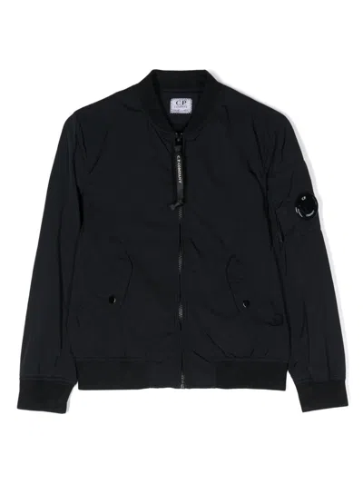 C.p. Company Kids' Logo-patch Zip-up Bomber Jacket In Blue