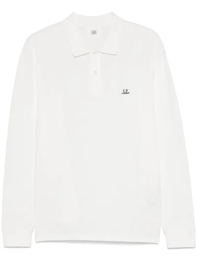 C.p. Company Logo Piquet Polo Shirt In White