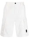 C.p. Company Lens-detail Cargo Shorts In White