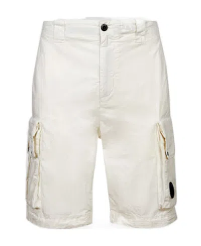 C.p. Company Logo-plaque Cargo Shorts In White