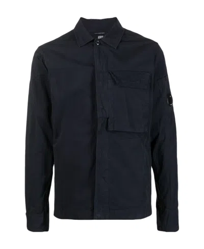 C.p. Company Logo-plaque Cotton Shirt In Black
