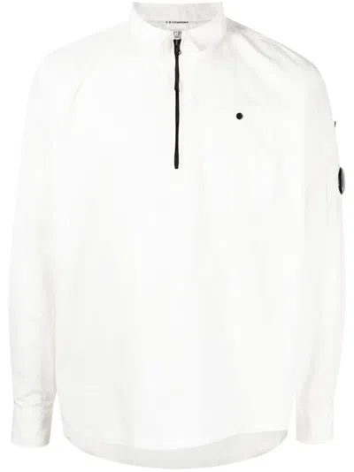 C.p. Company Half Zip Ripstop Shirt In White