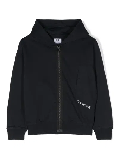 C.p. Company Kids' Logo-print Cotton Hoodie In Blue
