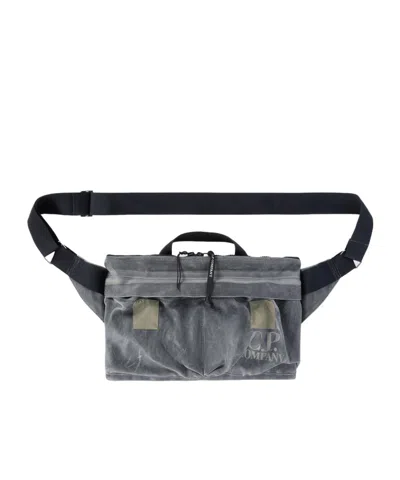 C.p. Company Logo-print Cotton Shoulder Bag In Gray