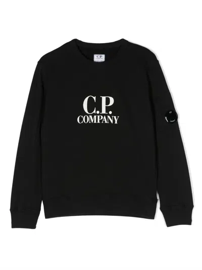 C.p. Company Kids' Logo-print Crew Neck Sweatshirt In Schwarz
