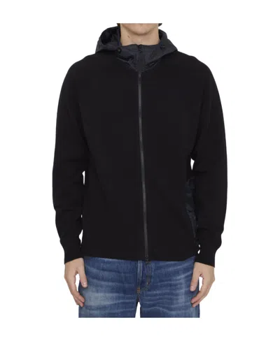 C.p. Company Logo-print Fleece Hoodie In Black