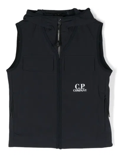 C.p. Company Kids' Sleeveless Logo-print Hooded Jacket In Blue