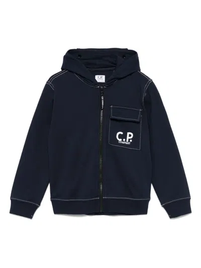 C.p. Company Kids' Logo-print Hoodie In Blue