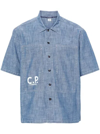 C.p. Company Logo Print Shirt In Blue