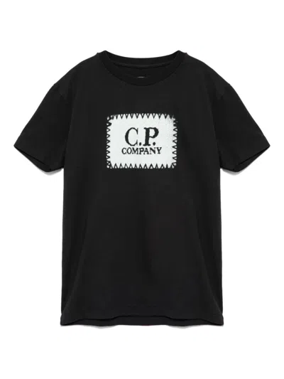 C.p. Company Logo Label Print T-shirt Kids In Blue