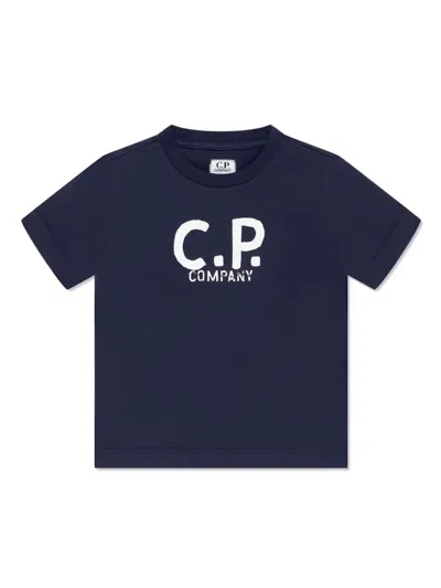 C.p. Company Kids' Logo Print T-shirt In Blue