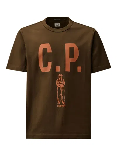 C.p. Company Logo-print T-shirt In Brown