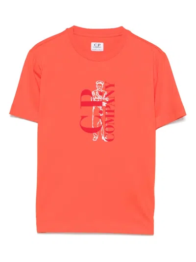 C.p. Company Kids' Logo-print T-shirt In Orange