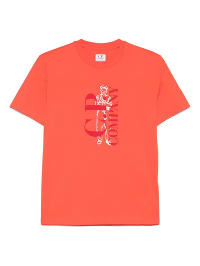 C.p. Company Kids' Logo-print T-shirt In Orange
