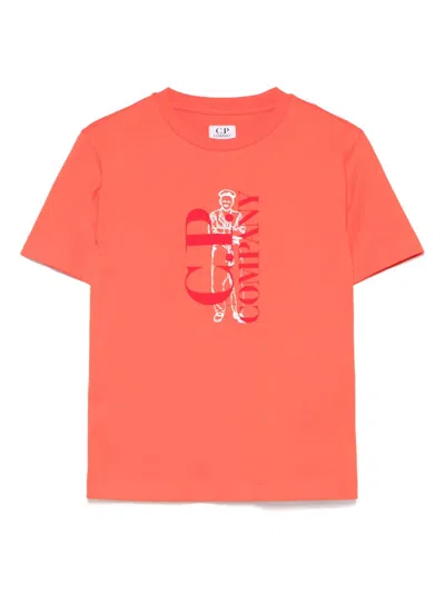 C.p. Company Kids' Logo-print T-shirt In Orange