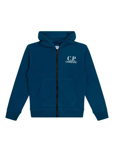 C.p. Company Kids' Logo-print Zip-up Hoodie In Blue