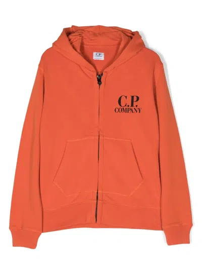 C.p. Company Kids' Logo-print Zip-up Hoodie In Orange