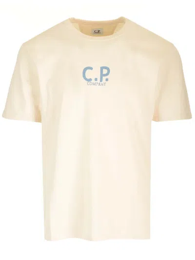 C.p. Company Logo Printed Crewneck T-shirt In Cream