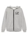 C.p. Company Goggle Fleece Zip-up Hoodie In Grey