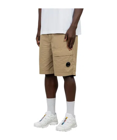 C.p. Company Logo Shorts In Brown