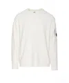 C.p. Company Diagonal Raised Fleece Crewneck Lens Sweatshirt In White